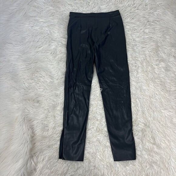 Zara Women’s Black Faux Leather Skinny Pants Casual Size Medium Stretch Mid Rise - Picture 2 of 11